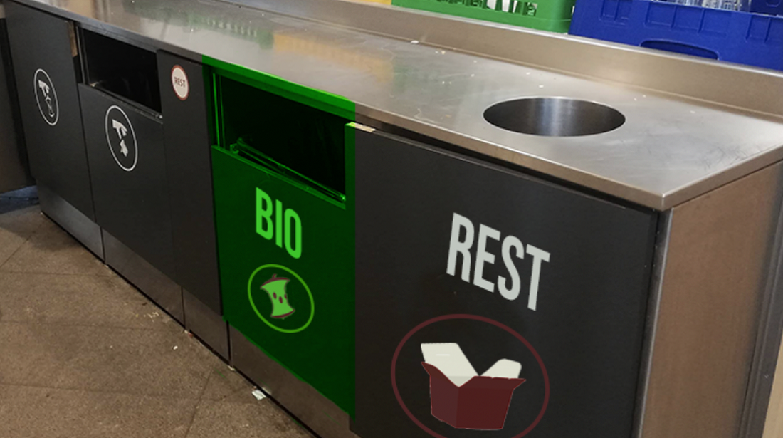 Bins in the canteen in the Maersk Tower 